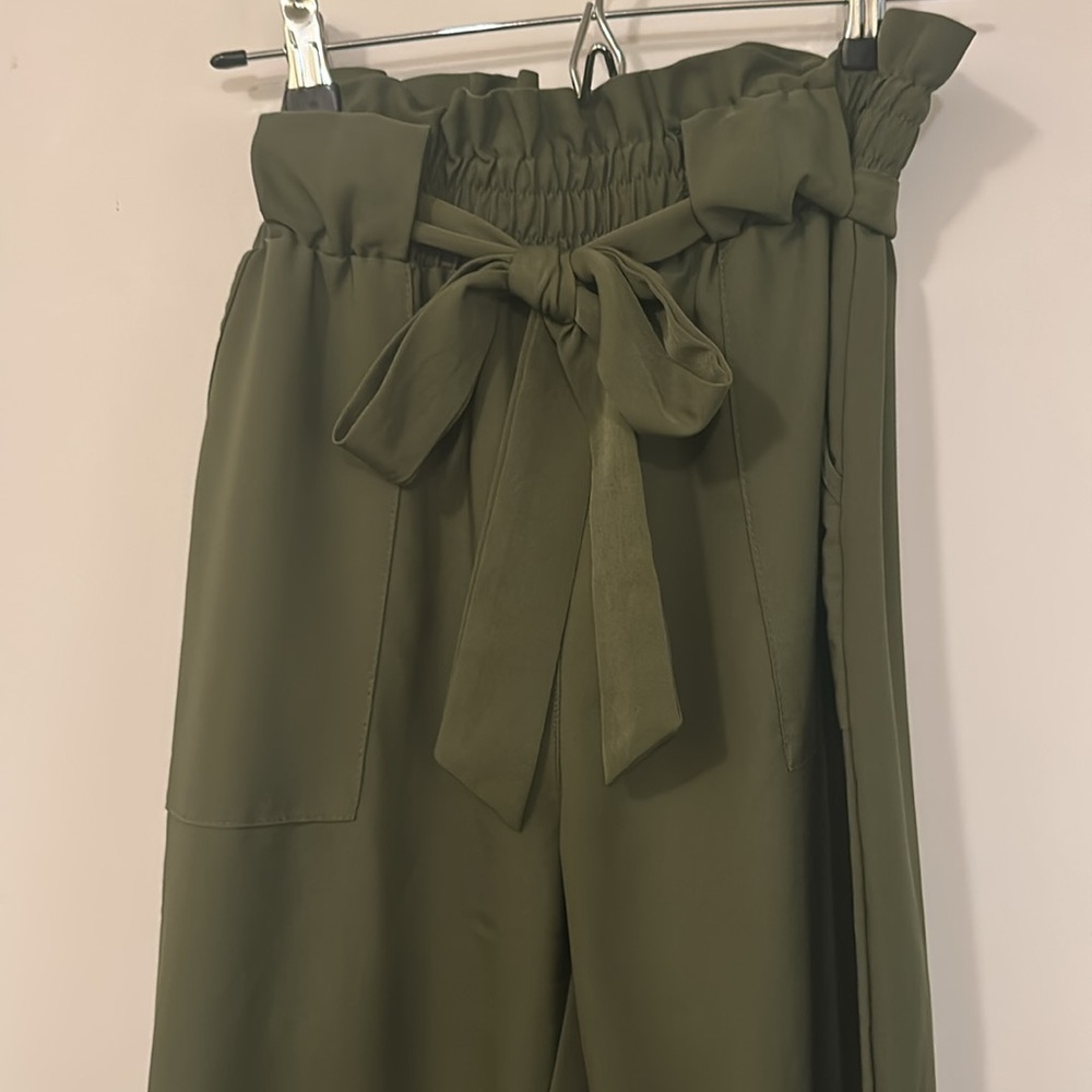 Women's Pants Casual Trouser Paper Bag Elastic Waist Slim Pockets